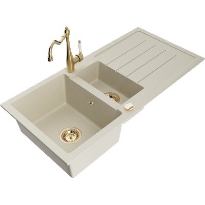 Mexen Andres гранитна мивка с 1, 5 камери с отцедник и кухненски смесител Carla, бежов - 6515-69-670700-50 (6515-69-670700-50)