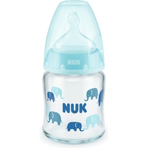 Nuk Стъклено шише със силиконов биберон NUK - First Choice, TC, 120 ml, 0-6 месеца, Синьо (10747114-Син)