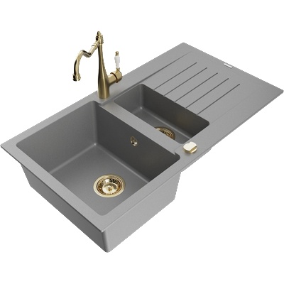 Mexen Matias гранитна мивка с 1, 5 камери с отцедник и кухненски смесител Carla, сив - 6502-71-670700-50 (6502-71-670700-50)