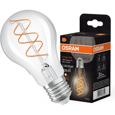 Osram A60 E27 8W = 60W 806 lm 2200K teplá bílá CRI90 Filament Dimmable Vintage 1906