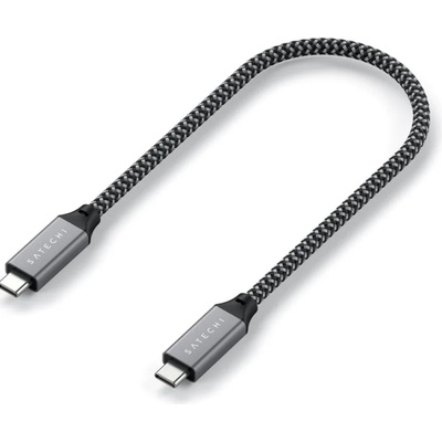 Здрав USB4 кабел с въжена оплетка за устройства с USB-C порт (25 см) - Satechi USB4 USB-C to USB-C Cable, 8K, 100W, 40Gbps (черен) (ST-U4C25M)