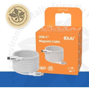Club 3D Кабел Club 3D - CAC-3032 (USB-C, магнитен, PD3.1, 240W, 20Gbps, бял, M/M, 2 m) (CAC-3032)