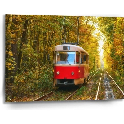 Sablio Obraz Červená električka v lese - 90x60 cm