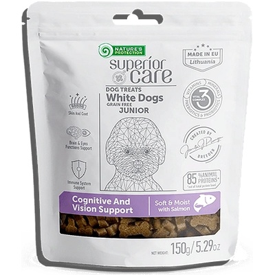 Nature's Protection Superior Care White Dogs Puppy/Junior Sensitive Care with Salmon- Снакс за млади кучета от всички породи с бяла или светла козина- 150гр