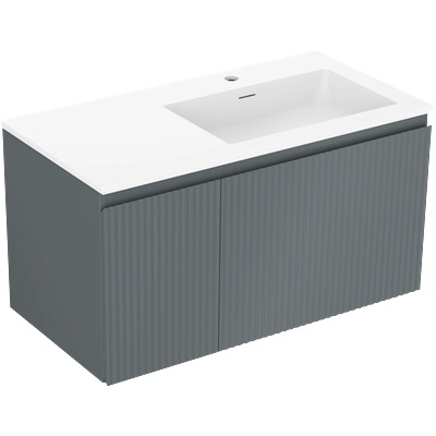 Mexen Rivel шкафче за баня 90 см с мивка Otis дясна, 1S, 1D, релефно, графит (91A23-09047-3-BBFF66-W18P01)