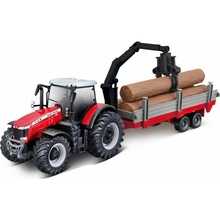 Bburago Farm Traktor Massey FERGUSSON 8740S Tractor con remolque de troncos 1:50