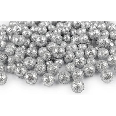 Prima-obchod Polystyrenové kuličky s glitry mix 3 velikostí, barva 2 stříbrná