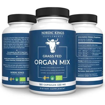 Nordic Kings Hovězí mix orgánů v BIO Grass-fed kvalitě 180 kapsúl