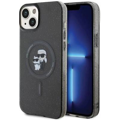 KARL LAGERFELD Кейс Karl Lagerfeld Karl&Choupette Glitter MagSafe за iPhone 15, черен