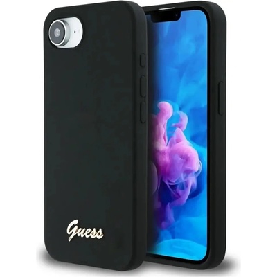 GUESS Калъф Guess Silicone Script Metal Logo MagSafe iPhone 16e - черен (3666339454074)