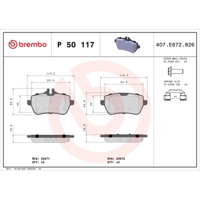 Sada brzdových platničiek, vždy 4 kusy v sade BREMBO P 50 117 (P50117)