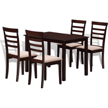 vidaXL Hnedo krémový kuchynský set z masívu - stôl a 4 stoličky