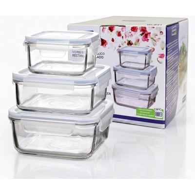 GLASSLOCK Sada sklenených dóz štvorcové 1 x 490 ml 1 x 900 ml 1 x 1200 ml 3 ks