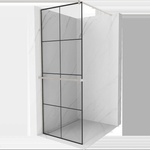 Mexen Kioto+ Стенна преграда за душ с рафт Walk-in 70 x 200 см, черна решетка, четкаван никел - 800-070-121-97-77 (800-070-121-97-77)
