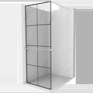 Mexen Kioto+ Стенна преграда за душ с рафт Walk-in 70 x 200 см, черна решетка, четкаван никел - 800-070-121-97-77 (800-070-121-97-77)