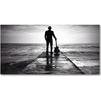 Foto obraz sklo tvrzené Gitara na mólo 100x50 cm