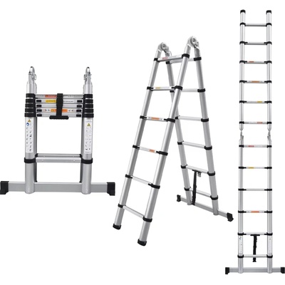 MXM 2в1 Телескопична стълба с шарнир - 3, 8 м, алуминий