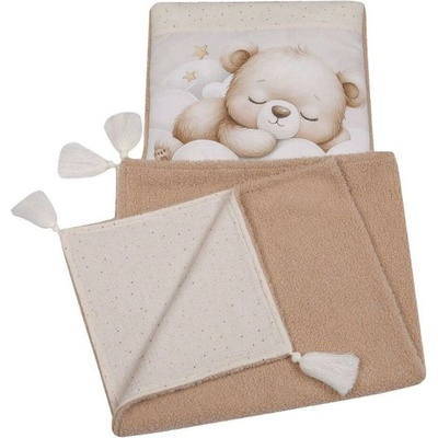 DuetBaby Dětská deka s polštářem bouclé s mušelínovým potiskem béžová – Zbozi.Blesk.cz