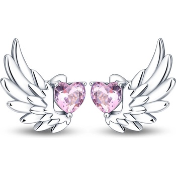 DELIS Сребърни обеци от проба 925, jw604, дизайн на сърце с крило, с родиево покритие (jw604)