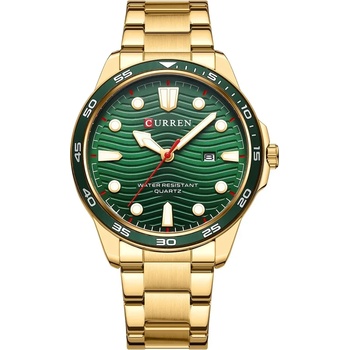 Curren Мъжки часовник Curren Arren, Неръждаема стомана, Сребрист / Зелен (CURREN-8426-GOLD-GREEN)