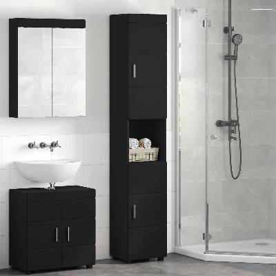 vidaXL Комплект шкафове за баня TULUM Черно 37 x 31, 5 x 203 см (880352)