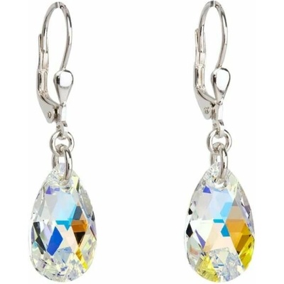 Swarovski Elements Pear krystal 16mm Stříbrné náušnice visací bimbací bílá duhová slza, kapky 31063.2 Crystal AB (bílá, křišťálová, duhová, měňavá)