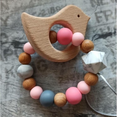 Argia beads přírodní kousátko ptáček S2124