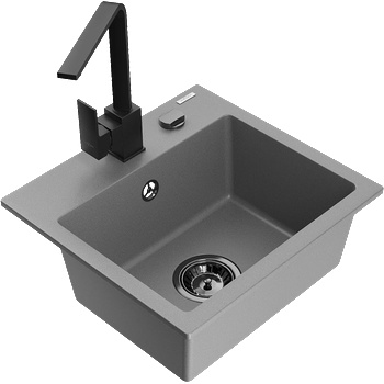 Mexen Milo кухненска мивка от гранит с 1 отделение с кухненски смесител Rita, сив - 6505-71-670300-70-B (6505-71-670300-70-B)
