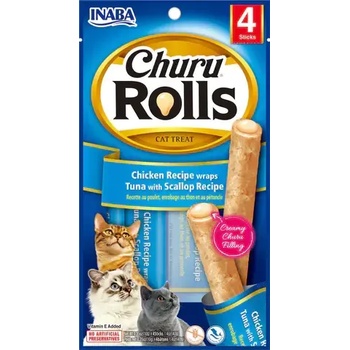 Inaba Churu Chicken Rolls Tuna with Scallop - Лакомство за котка пилешко руло с крем от риба тон и миди 4 бр