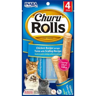 Inaba Churu Chicken Rolls Tuna with Scallop - Лакомство за котка пилешко руло с крем от риба тон и миди 4 бр