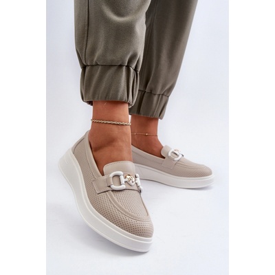 S.Barski Dámské kožené mokasíny na platformě béžové LR720