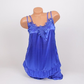 Image 1 of Дамска лятна пижама в синьо с плетена дантела на цветя