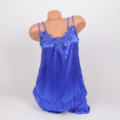 Дамска лятна пижама в синьо с плетена дантела на цветя