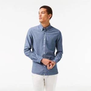 Lacoste Slim Fit Concealed Placket Poplin Shirt - Blue
