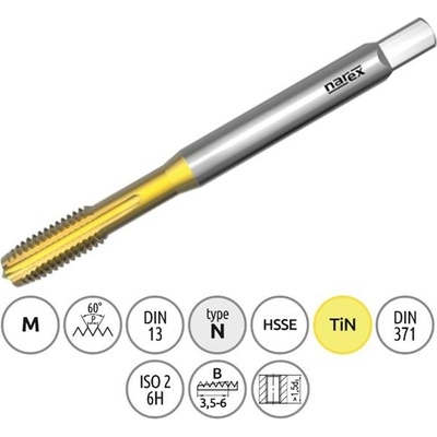 Narex Ždánice 041535052030000 - Závitník strojní M 3,0x0,5mm typ 3043 kód 1510 TiN, lícování ISO 2 (6H), DIN 371