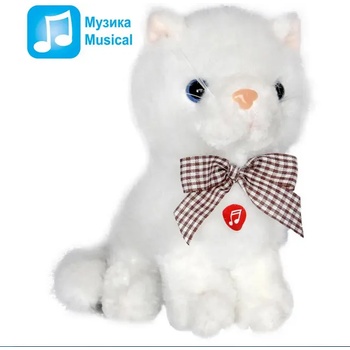 Плюшено Коте със звук - бяло