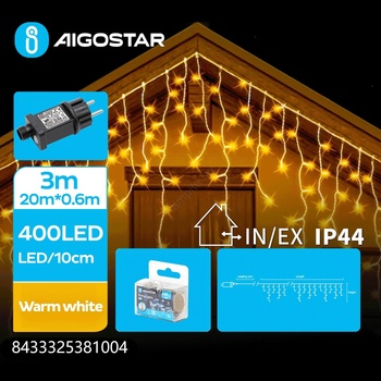 Aigostar - LED външен коледен гирлянд 400xLED/8 функции 23x0, 6m IP44 топло бяло (AI1410)