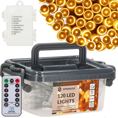 Sersimo Инсталация за коледна лампа, външна/вътрешна, 120 LED, 8 режима, топло бяло, IP44, 3xAA, 9 m (CL0171)