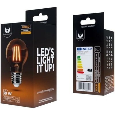 Forever LED žárovka E27 A60 4W COG gold teplá bílá 2200K