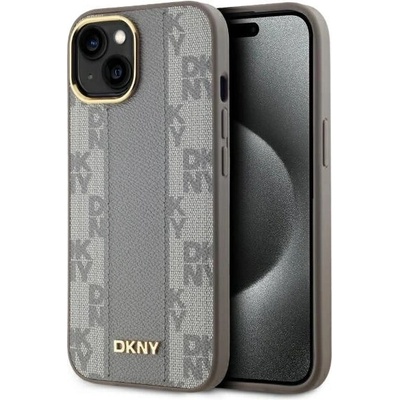 DKNY кожен кариран мономонен калъф MagSafe за iPhone 15 Plus - бежов (3666339259983)
