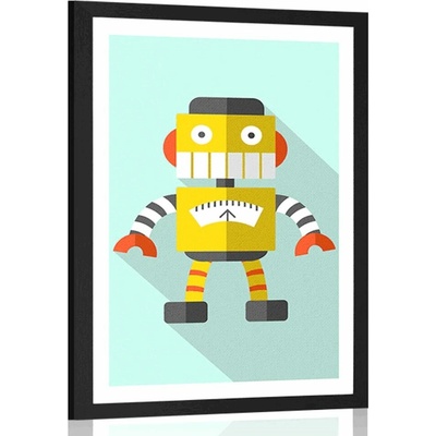 Plakát s paspartou žlutý robot na modrém pozadí - 60x90 no frame