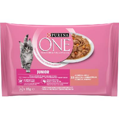 PURINA ONE cat Junior mini filetky s lososom a mrkvou v šťave 4 x 85 g