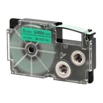 Casio XR-9GN1, 9mm x 8m, черен печат/зелен фон, оригинален лента (XR-9GN1)