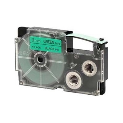 Casio XR-9GN1, 9mm x 8m, черен печат/зелен фон, оригинален лента (XR-9GN1)