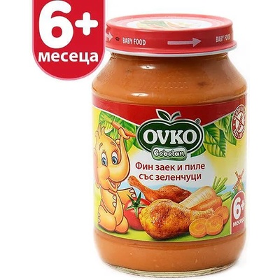 OVKO Bebelan - Пюре фин заек и пиле със зеленчуци 6 месец 190 гр (7158)