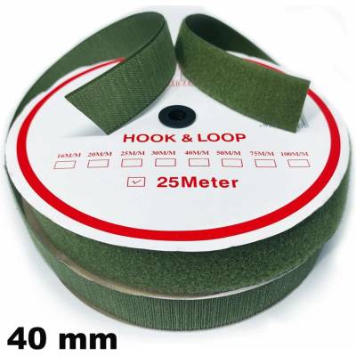 Pásek na suchý zip Háček a Smyčka set, barva khaki 40 mm balení 25 m