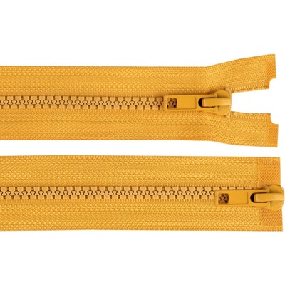 Zip kostěný No 5 dělitelný 2 jezdce / dvoucestný 85 cm bundový, malé, 123 hořčicová