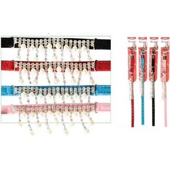 Camon Velvet collar with rhinestones and pearls - котешки нашийник 30 см. черен