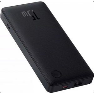 Baseus Външна батерия Baseus Airpow Lite 10000mAh, 15W, 1 x USB; 2 x USB Type-C, общо 3A (включва 30 cm USB кабел за USB Type-C) P10067500123-00 - черен (P10067500123-00_VZ)