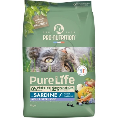 Pro-Nutrition PureLife Adult Sterilized суха храна за котки - със сардини 8 кг